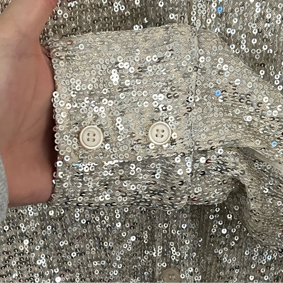 SANCTUARY Radiant Champagne Sequin Button Down Collared Long Sleeve Top NWT - XS - Picture 8 of 8